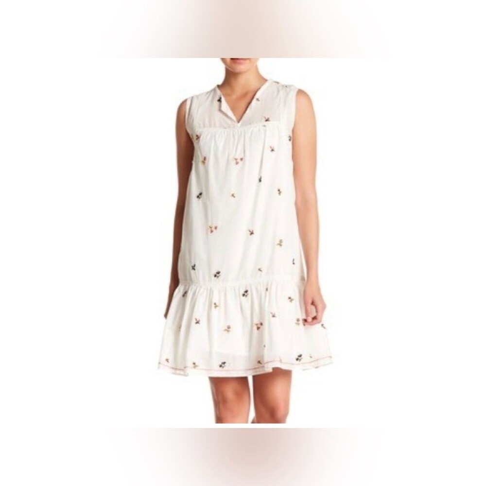 Max Studio White Embroidered Boho Babydoll Summer Dress - Size Large